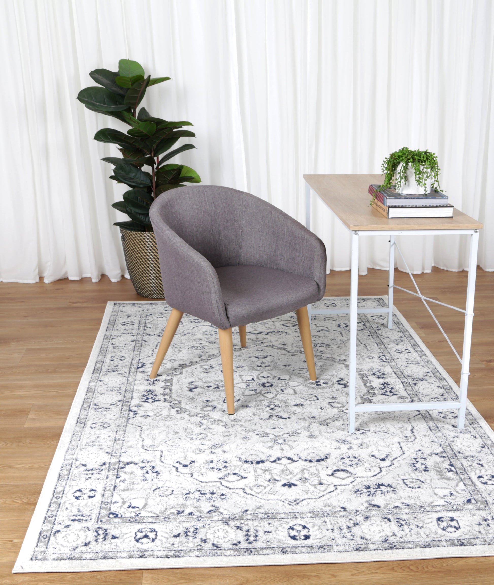 Provence Vallonnet Cream Navy Floral Rug - PROV23