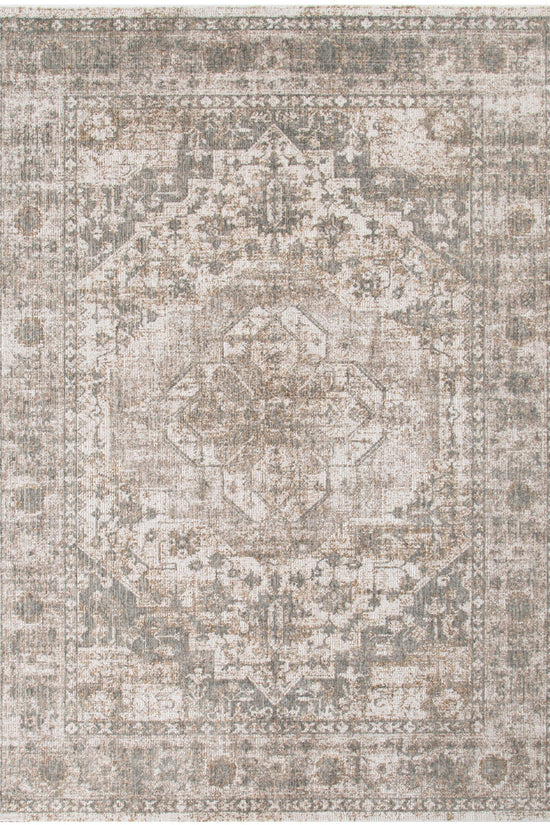 Solenne Cream & Olive Distressed Medallion Vintage Rug - S600