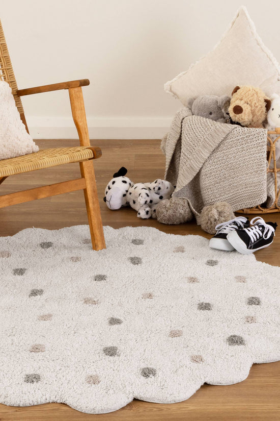 Mellow Round Scalloped Kids Rug White & Multi