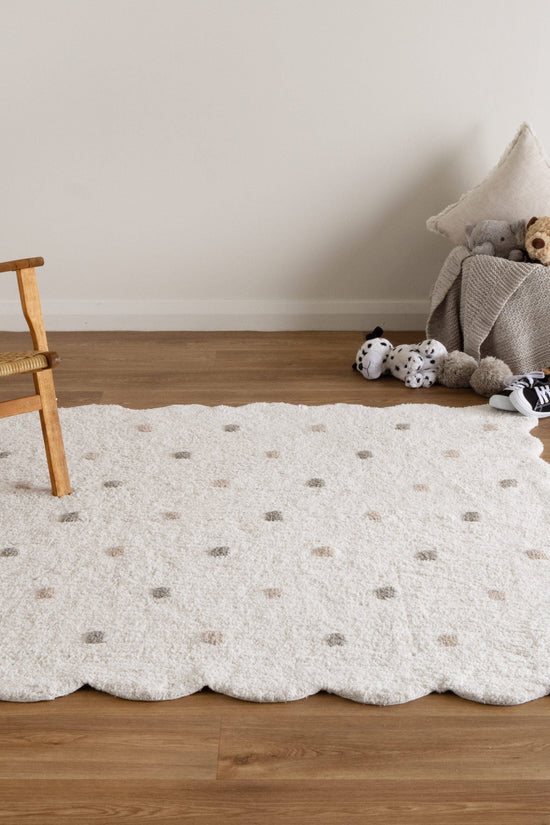 Mellow Rectangle Scalloped Kids Rug White & Multi