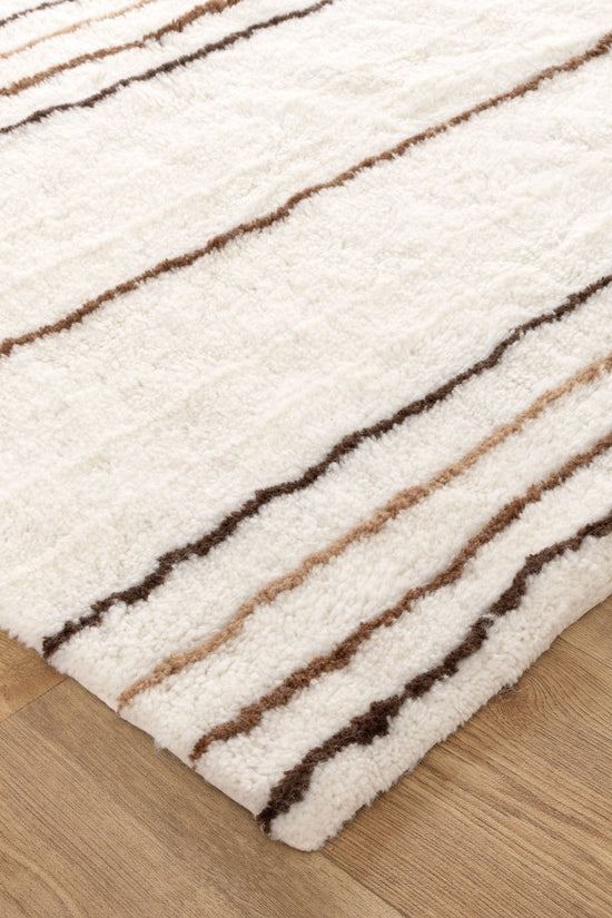 Highlands Beige Stripe Washable Wool Rug
