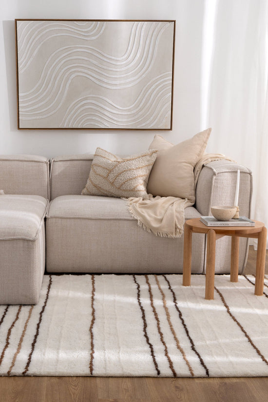 Highlands Beige Stripe Washable Wool Rug