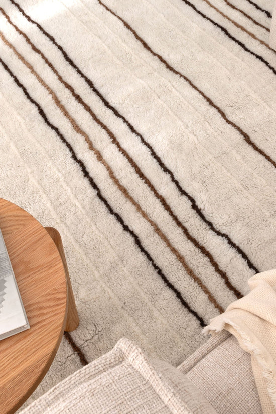 Highlands Beige Stripe Washable Wool Rug