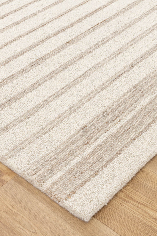 Praia Stripes Ivory Beige Wool Rug
