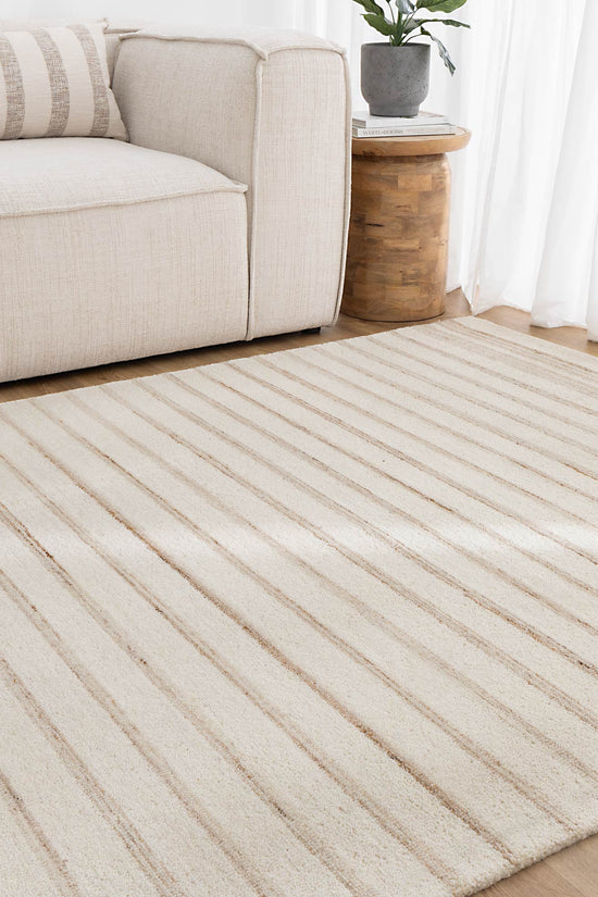 Praia Stripes Ivory Beige Wool Rug