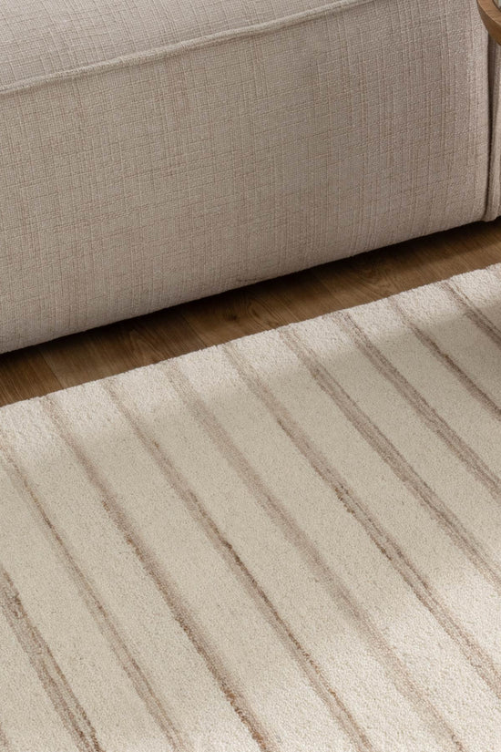 Praia Stripes Ivory Beige Wool Rug