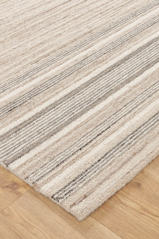 Praia Multi Stripe Beige Grey Wool Rug