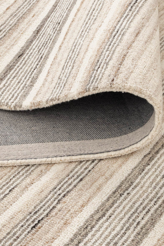Praia Multi Stripe Beige Grey Wool Rug