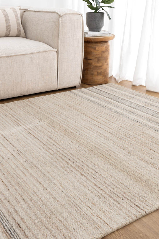 Praia Multi Stripe Beige Grey Wool Rug
