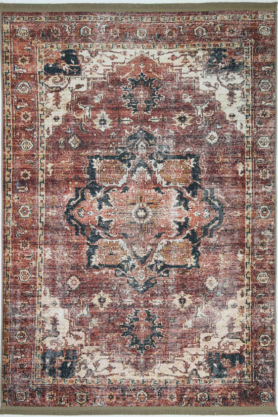 Distressed Vintage Cezanne Terracotta Area Rug - VITAL 2244-01 (with fringe)