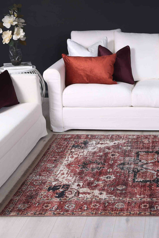 Distressed Vintage Cezanne Terracotta Area Rug - VITAL 2244-01 (with fringe)