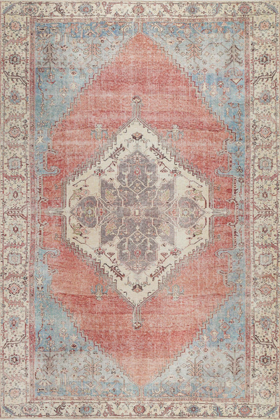 Distressed Vintage Belle Rust Blue Washable Rug - VITAL 3180-00