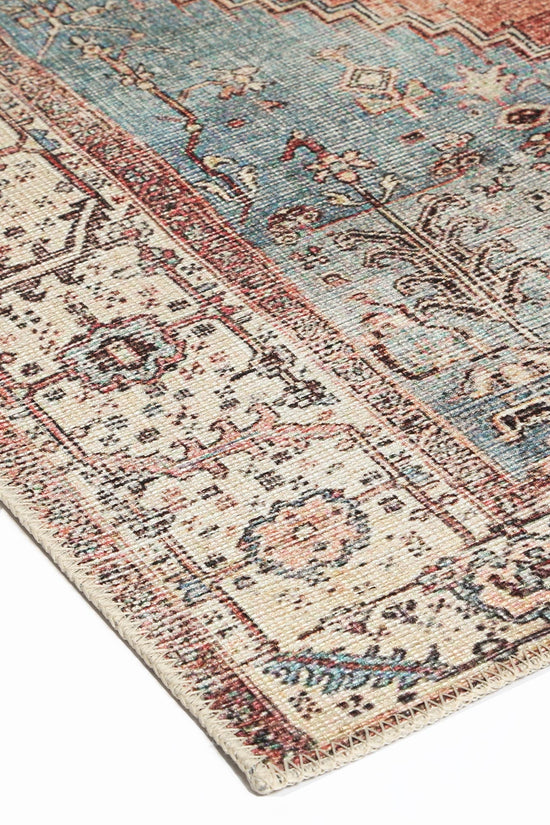 Distressed Vintage Belle Rust Blue Washable Rug - VITAL 3180-00