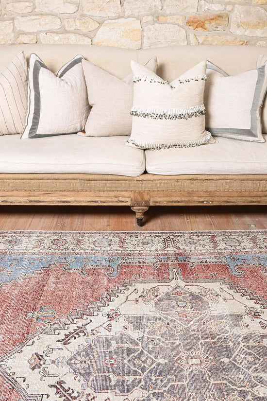 Distressed Vintage Belle Rust Blue Washable Rug - VITAL 3180-00