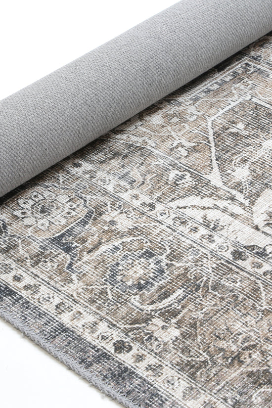 Distressed Vintage Kendra Ash Washable Rug - VITAL 3206-04