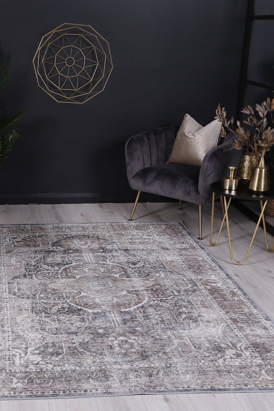 Distressed Vintage Kendra Ash Washable Rug - VITAL 3206-04