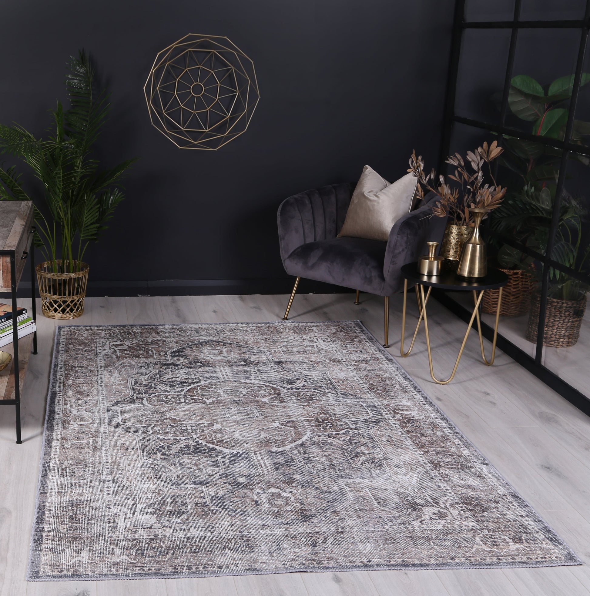 Distressed Vintage Kendra Ash Washable Rug - VITAL 3206-04