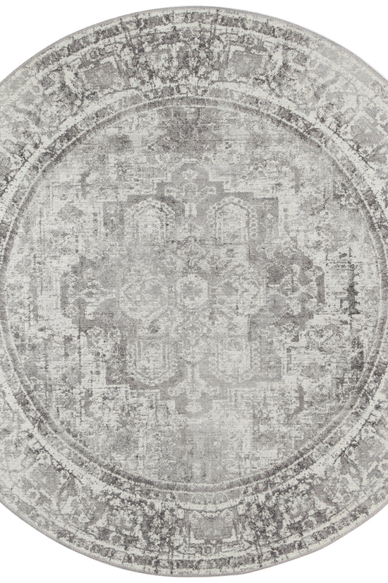Distressed Vintage Chilaz Grey Round Rug - VITAL 2085-04
