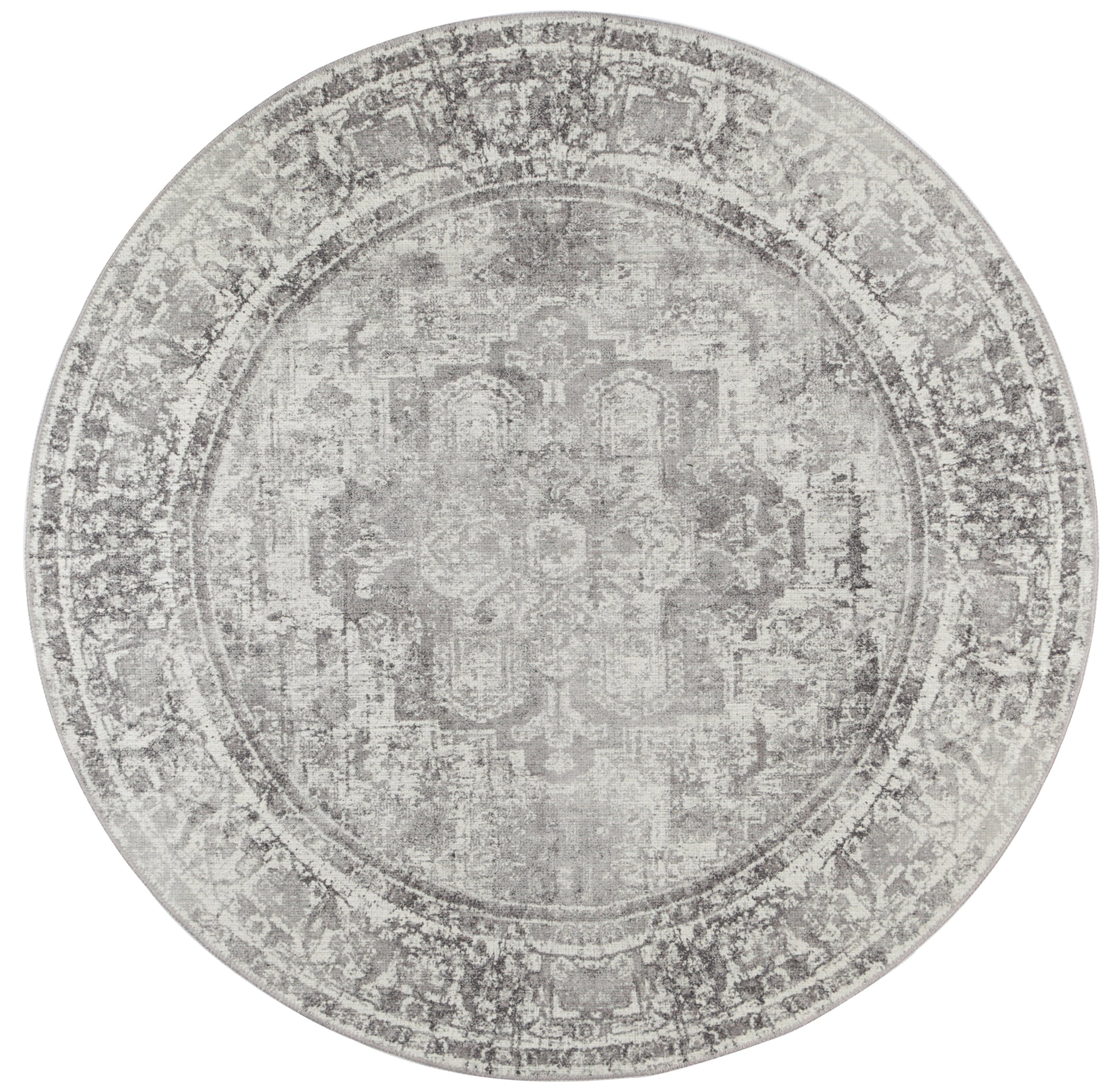 Distressed Vintage Chilaz Grey Round Rug - VITAL 2085-04