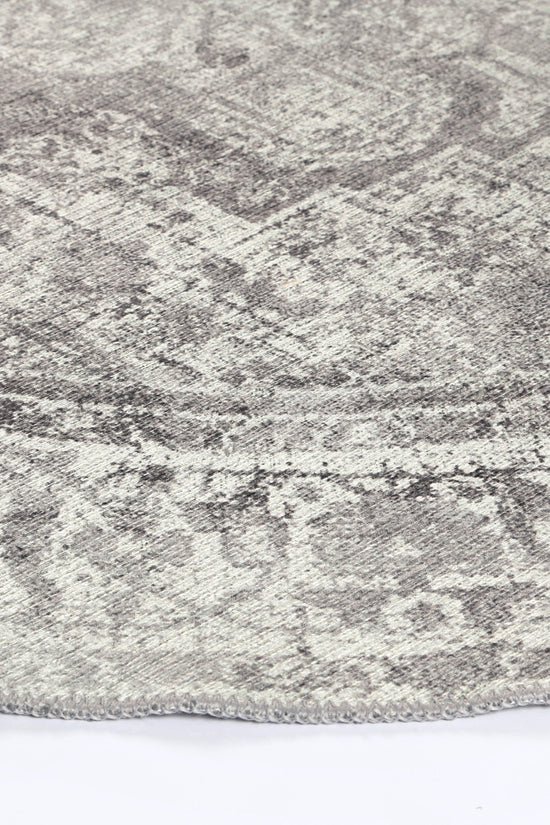 Distressed Vintage Chilaz Grey Round Rug - VITAL 2085-04
