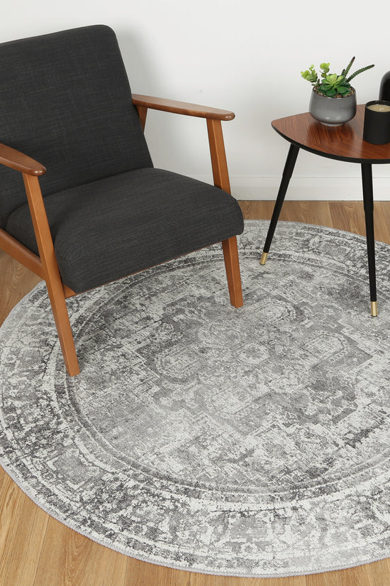 Distressed Vintage Chilaz Grey Round Rug - VITAL 2085-04