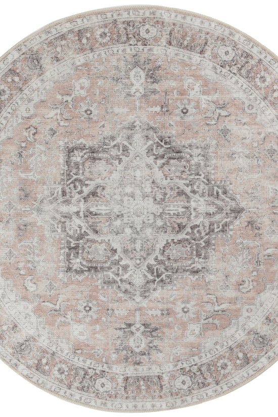 Distressed Vintage Cezanne Blush Washable Round Rug - VITAL 3082-11