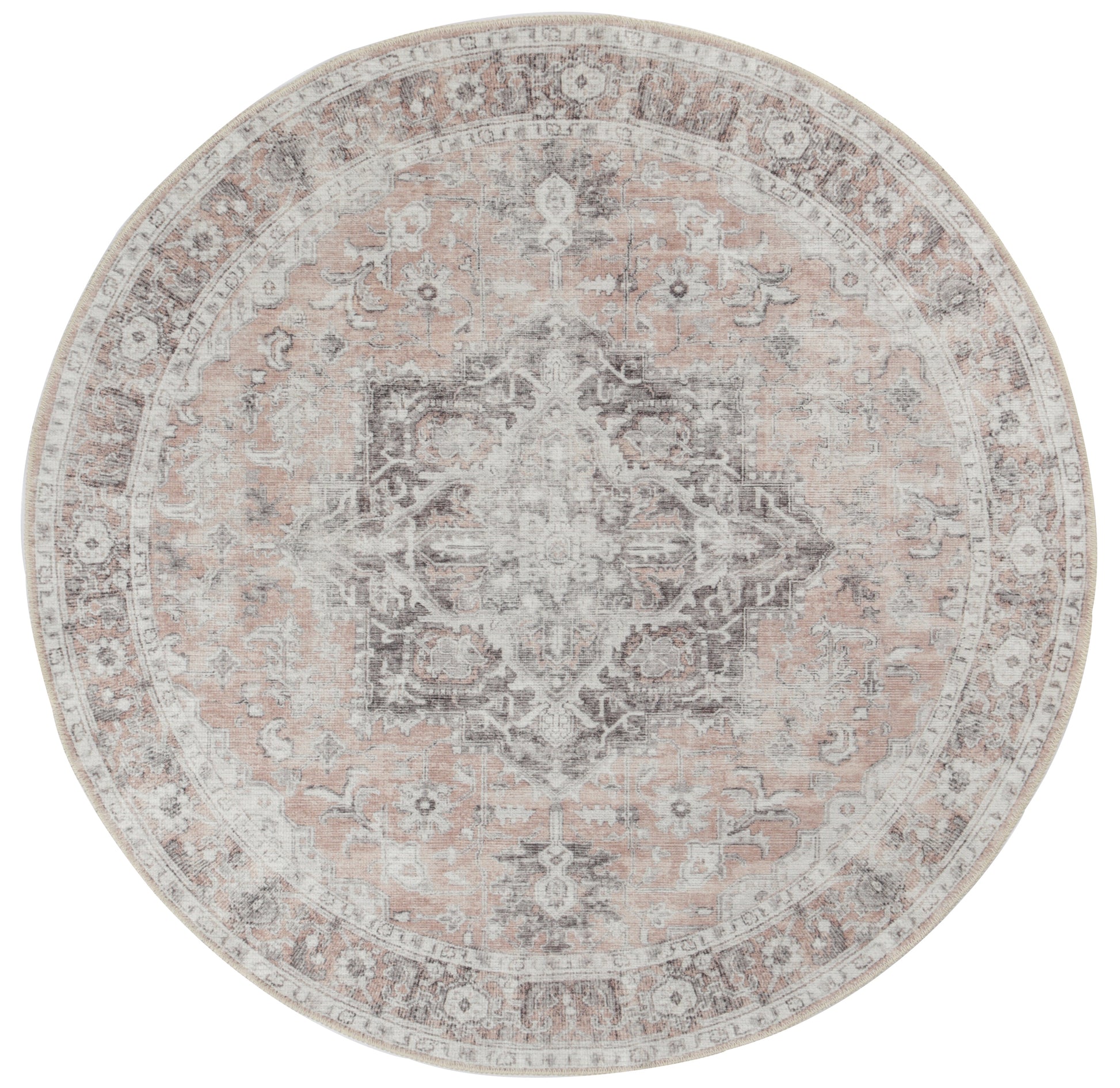 Distressed Vintage Cezanne Blush Washable Round Rug - VITAL 3082-11