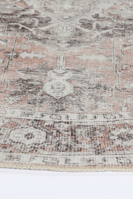 Distressed Vintage Cezanne Blush Washable Round Rug - VITAL 3082-11