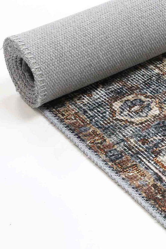 Distressed Vintage Cezanne Rabbit Gray Inca Gold Area Rug - VITAL 2244-04 (with fringe)