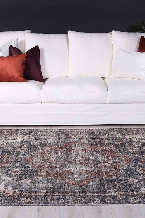 Distressed Vintage Cezanne Rabbit Gray Inca Gold Area Rug - VITAL 2244-04 (with fringe)