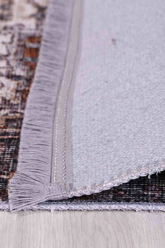 Distressed Vintage Cezanne Rabbit Gray Inca Gold Area Rug - VITAL 2244-04 (with fringe)