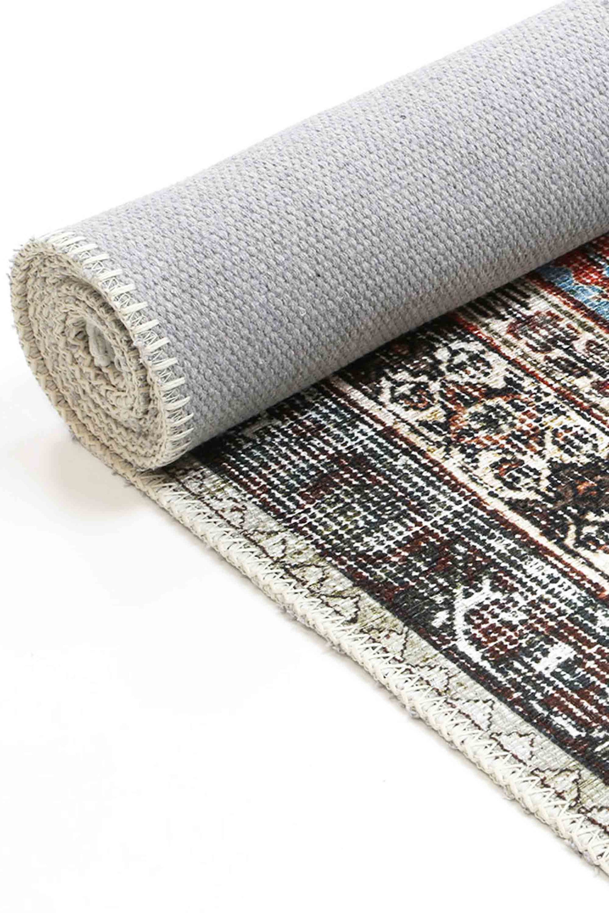 Loane Distressed Vintage Ruby & Sky Blue Rug - VITAL 2923-00 (with fringe)