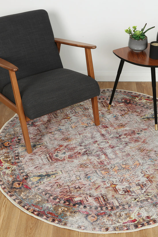 Distressed Vintage Derya Multi Round Rug - VITAL 2379-01