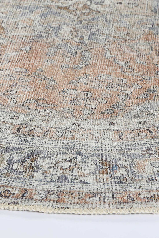 Distressed Vintage Oxus Desert Round Rug - VITAL 3249-07