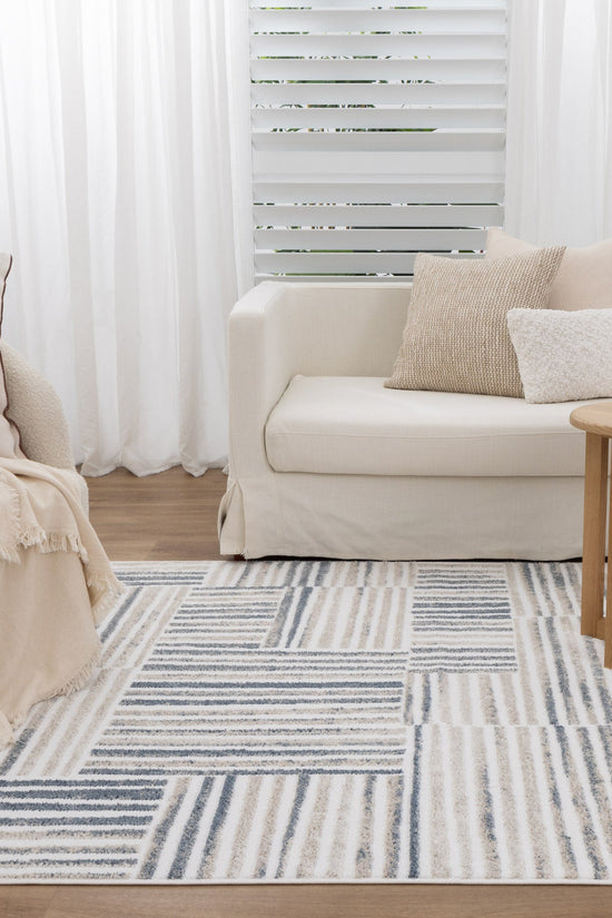 Wellington Geometric Lines Blue Rug - W002