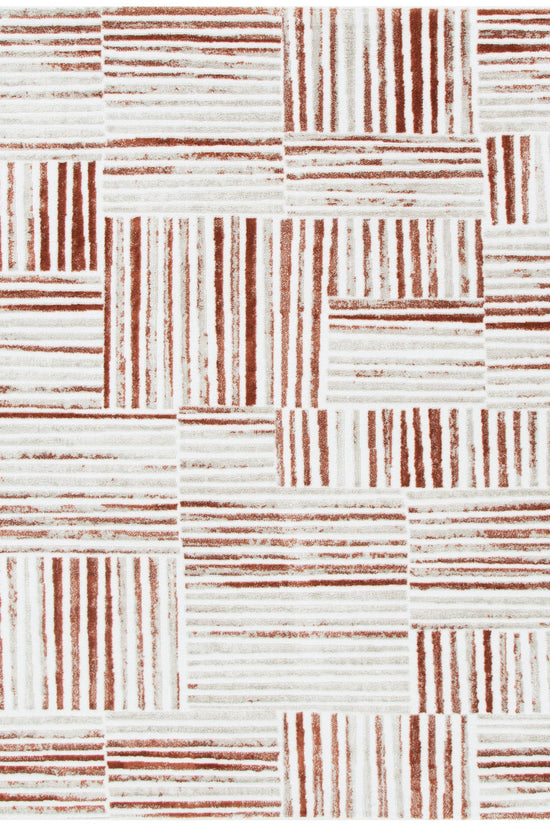 Wellington Geometric Lines Rust Rug - W004