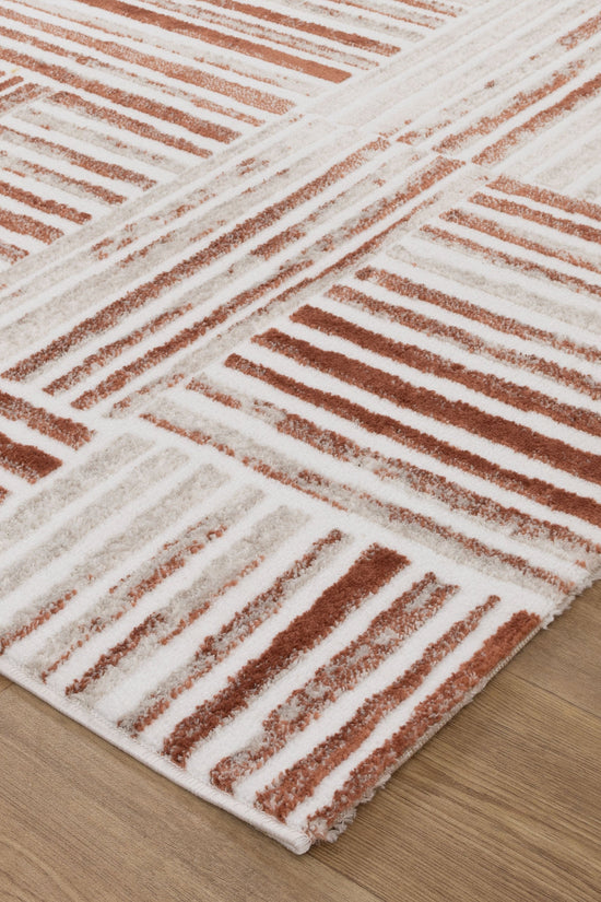 Wellington Geometric Lines Rust Rug - W004