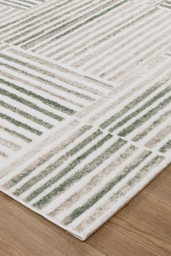 Wellington Geometric Lines Green Rug - W005